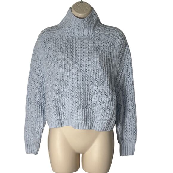 NWT Madewell Pointelle Stitch Mockneck Sweater Heather Pale Dawn Light Blue XXS - Picture 4 of 10